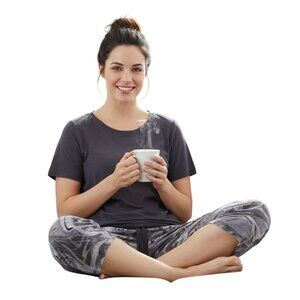 Zūda 2 Piece Charcoal Pajama Set Wide Leg Cropped Pants Size M